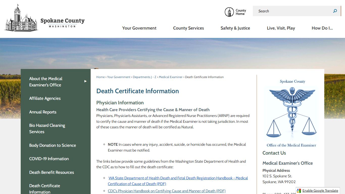 Death Certificate Information | Spokane County, WA