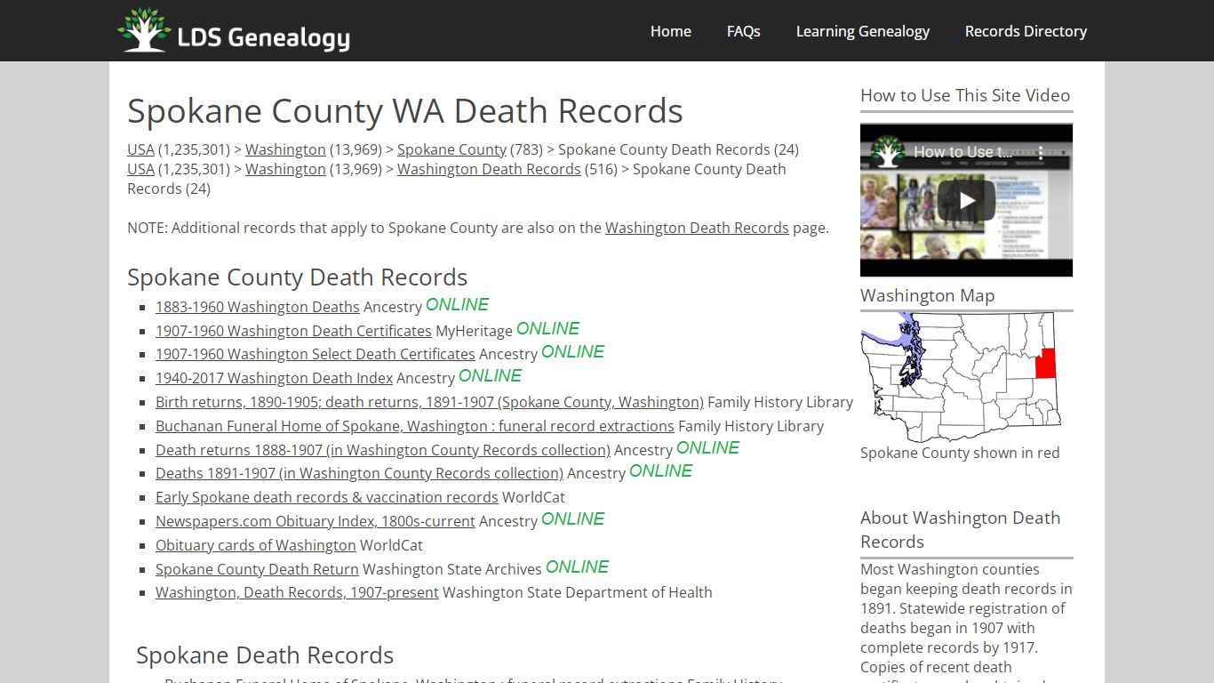 Spokane County WA Death Records - LDS Genealogy