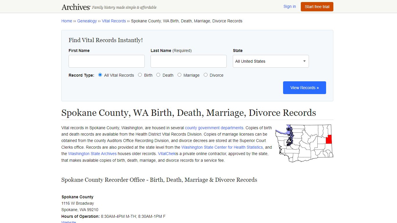 Spokane County, WA Birth, Death, Marriage, Divorce Records
