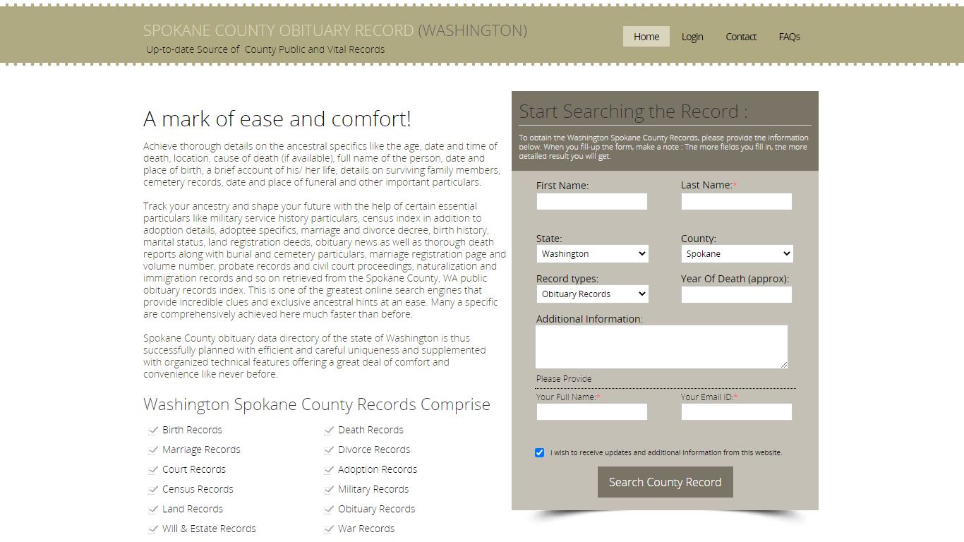 Spokane County, Washington Obituary Death Notice Index